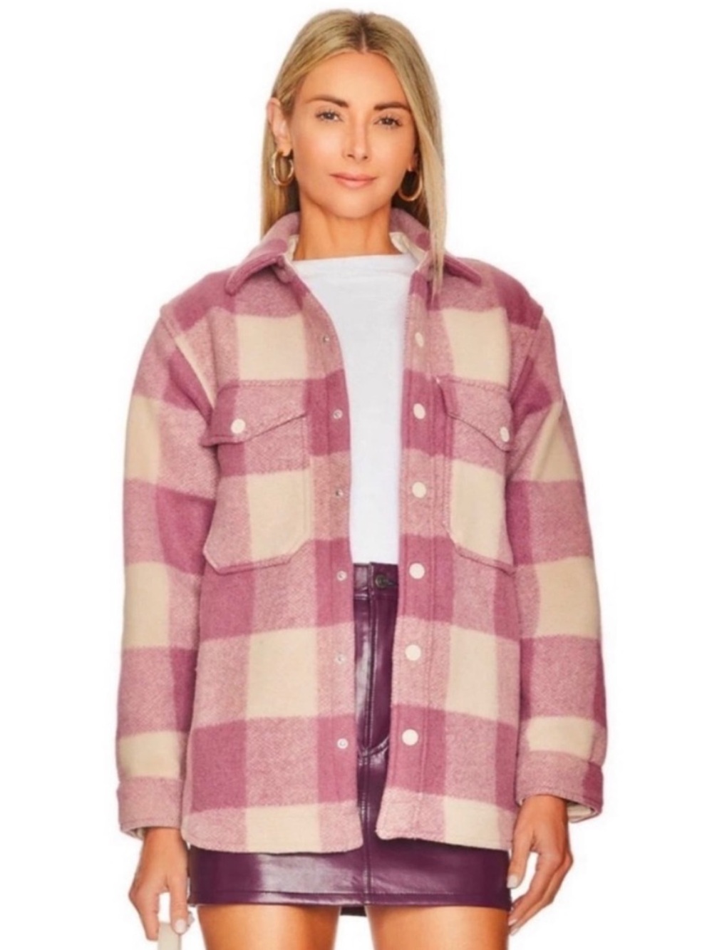 MOTHER The Bonfire Jacket in Some Like it Plaid Pink White Women Size Medium